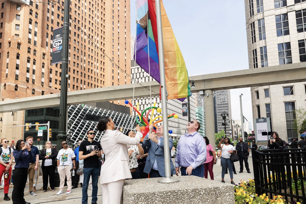mayor mike duggan raising pride flag